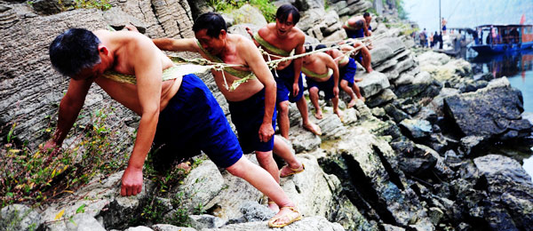 重庆酉水河上再现纤夫(高清)