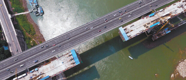 航拍:高家花园大桥复线桥建设顺利推进
