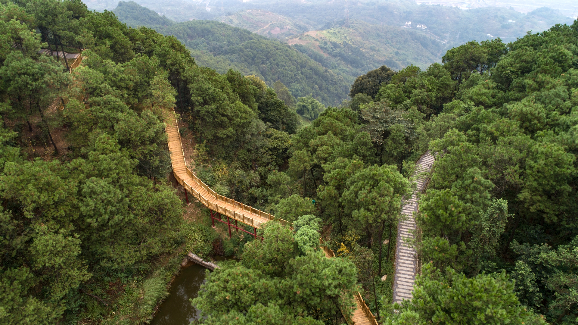 重庆市渝北区玉峰山临崖步道和环湖自行车道建成投用,玉峰山森林公园